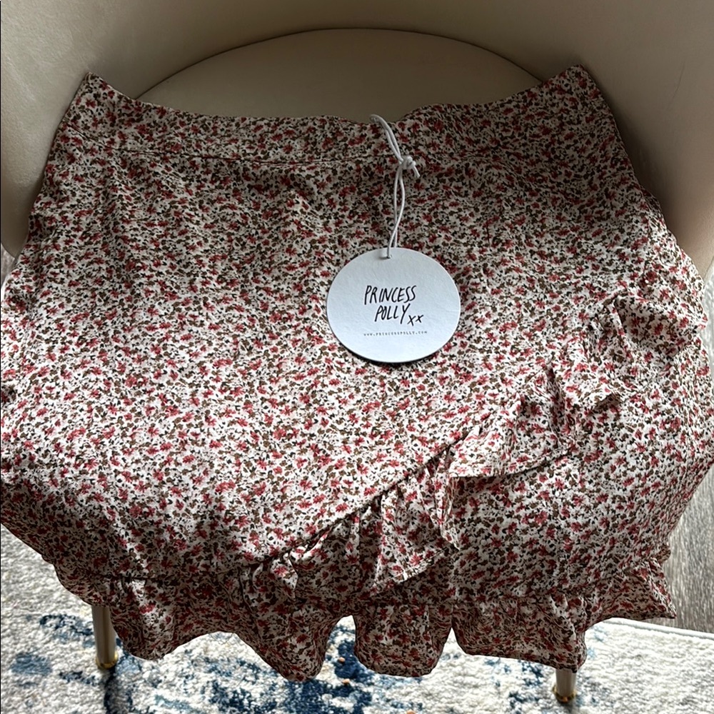 Princess Polly Red and White Floral Mini Skirt